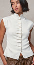 Ruched Button Front Mock Neck Knit Top in Ivory - Women's Sweaters | Urban Daizy