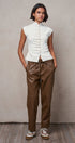 Ruched Button Front Mock Neck Knit Top in Ivory - Women's Sweaters | Urban Daizy