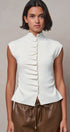 Ruched Button Front Mock Neck Knit Top in Ivory - Women's Sweaters | Urban Daizy