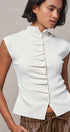 Ruched Button Front Mock Neck Knit Top in Ivory - Women's Sweaters | Urban Daizy