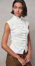 Ruched Button Front Mock Neck Knit Top in Ivory - Women's Sweaters | Urban Daizy