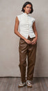 Ruched Button Front Mock Neck Knit Top in Ivory - Women's Sweaters | Urban Daizy