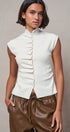 Ruched Button Front Mock Neck Knit Top in Ivory - Women's Sweaters | Urban Daizy