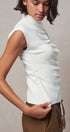 Ruched Button Front Mock Neck Knit Top in Ivory - Women's Sweaters | Urban Daizy
