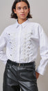 Braided Cord Embellished Button-Down Blouse in White - Women's Shirts & Blouses | Urban Daizy