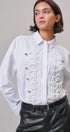 Braided Cord Embellished Button-Down Blouse in White - Women's Shirts & Blouses | Urban Daizy