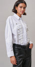 Braided Cord Embellished Button-Down Blouse in White - Women's Shirts & Blouses | Urban Daizy