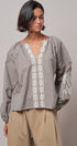 Plaid Lace Trim Peasant Blouse with Puff Sleeves in Brown - Women's Shirts & Blouses | Urban Daizy