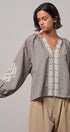 Plaid Lace Trim Peasant Blouse with Puff Sleeves in Brown - Women's Shirts & Blouses | Urban Daizy