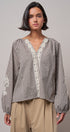 Plaid Lace Trim Peasant Blouse with Puff Sleeves in Brown - Women's Shirts & Blouses | Urban Daizy