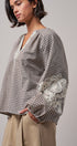 Plaid Lace Trim Peasant Blouse with Puff Sleeves in Brown - Women's Shirts & Blouses | Urban Daizy