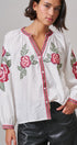 Cross-Stitch Rose Embroidered Peasant Blouse in Ivory - Women's Shirts & Blouses | Urban Daizy