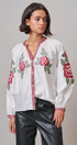 Cross-Stitch Rose Embroidered Peasant Blouse in Ivory - Women's Shirts & Blouses | Urban Daizy