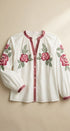 Cross-Stitch Rose Embroidered Peasant Blouse in Ivory - Women's Shirts & Blouses | Urban Daizy