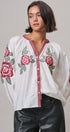 Cross-Stitch Rose Embroidered Peasant Blouse in Ivory - Women's Shirts & Blouses | Urban Daizy