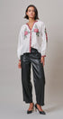 Cross-Stitch Rose Embroidered Peasant Blouse in Ivory - Women's Shirts & Blouses | Urban Daizy