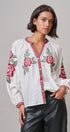 Cross-Stitch Rose Embroidered Peasant Blouse in Ivory - Women's Shirts & Blouses | Urban Daizy