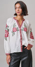Cross-Stitch Rose Embroidered Peasant Blouse in Ivory - Women's Shirts & Blouses | Urban Daizy