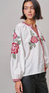 Cross-Stitch Rose Embroidered Peasant Blouse in Ivory - Women's Shirts & Blouses | Urban Daizy