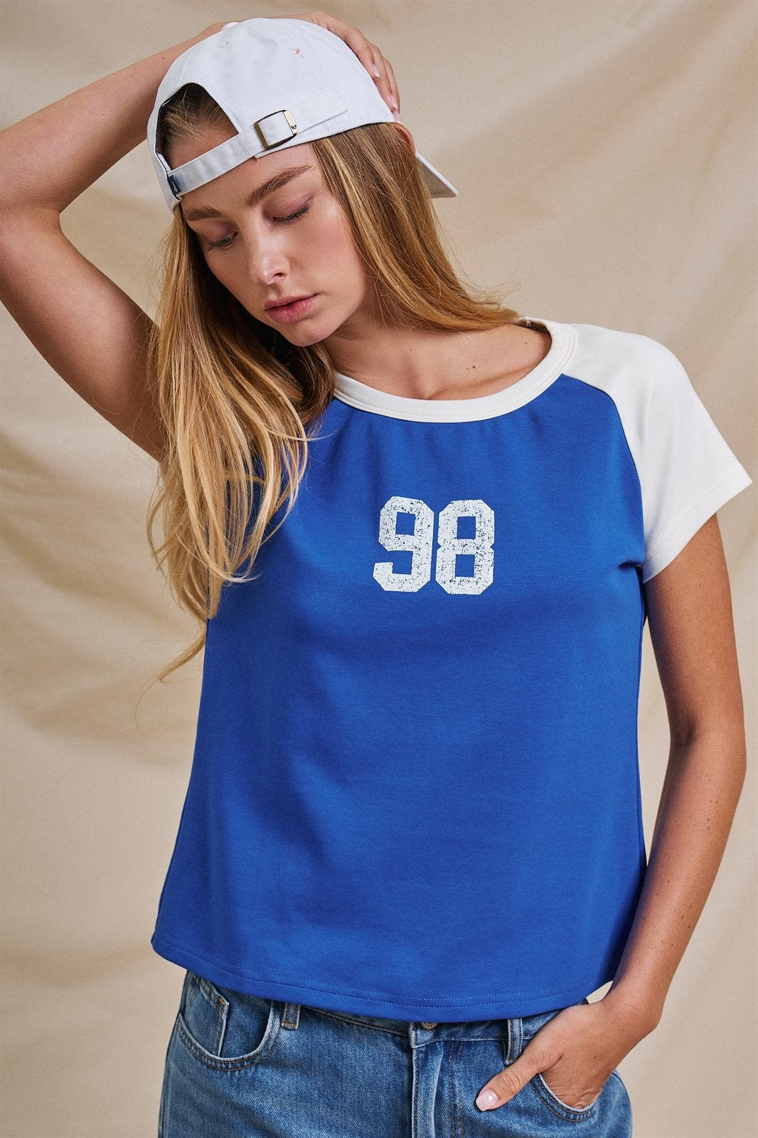 Varsity Number Raglan Crop Tee in Blue White - Women's Fashion | Urban Daizy