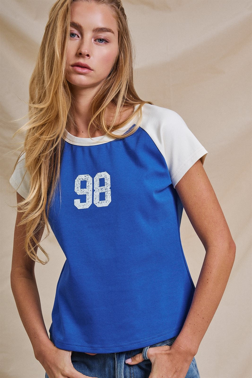Varsity Number Raglan Crop Tee in Blue White - Women's Fashion | Urban Daizy