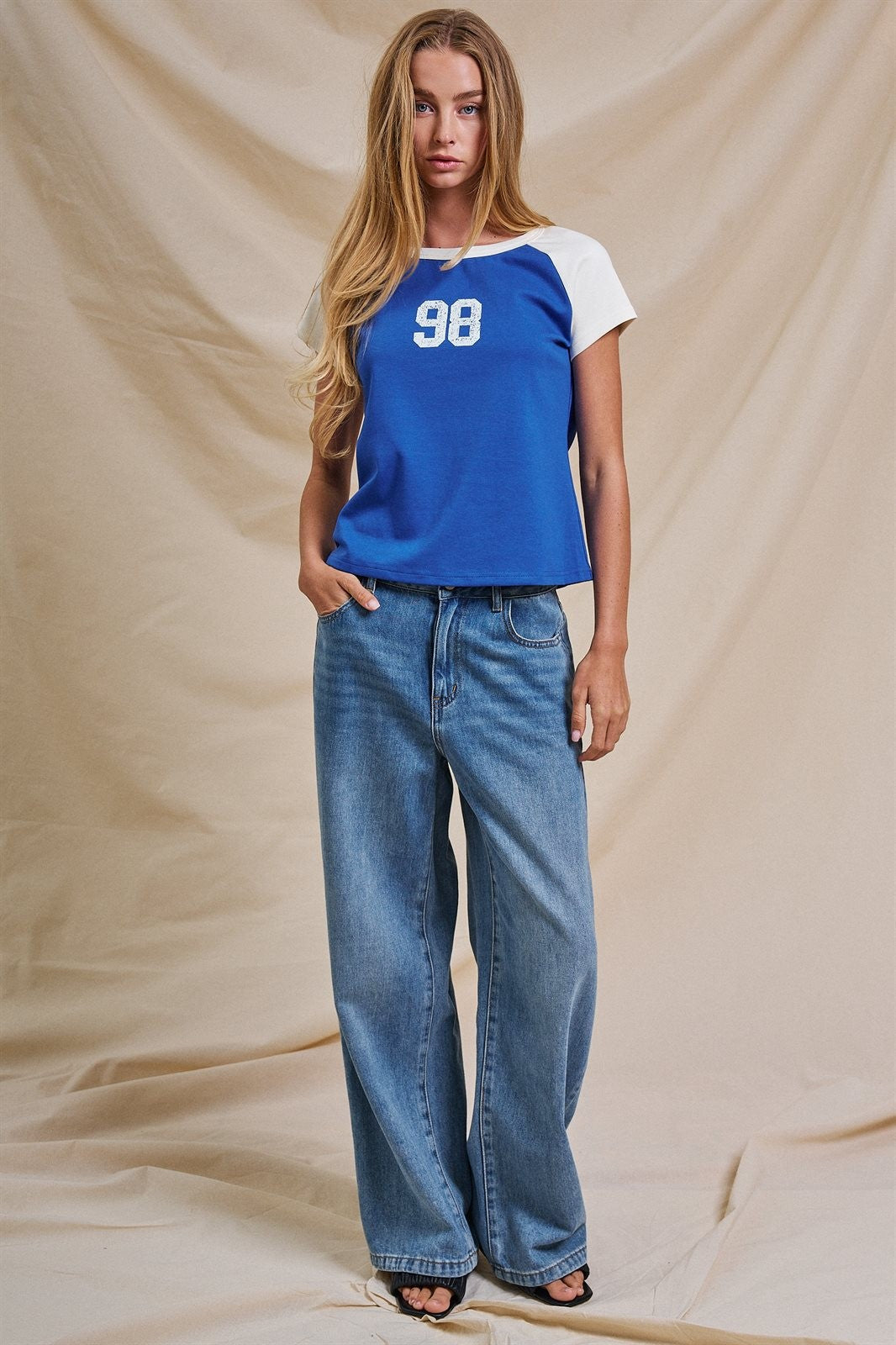 Varsity Number Raglan Crop Tee in Blue White - Women's Fashion | Urban Daizy