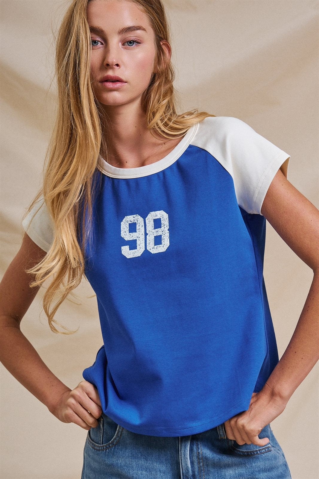 Varsity Number Raglan Crop Tee in Blue White - Women's Fashion | Urban Daizy