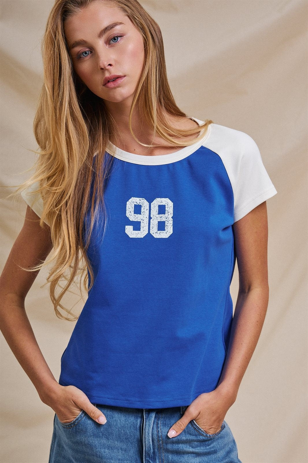 Varsity Number Raglan Crop Tee in Blue White - Women's Fashion | Urban Daizy