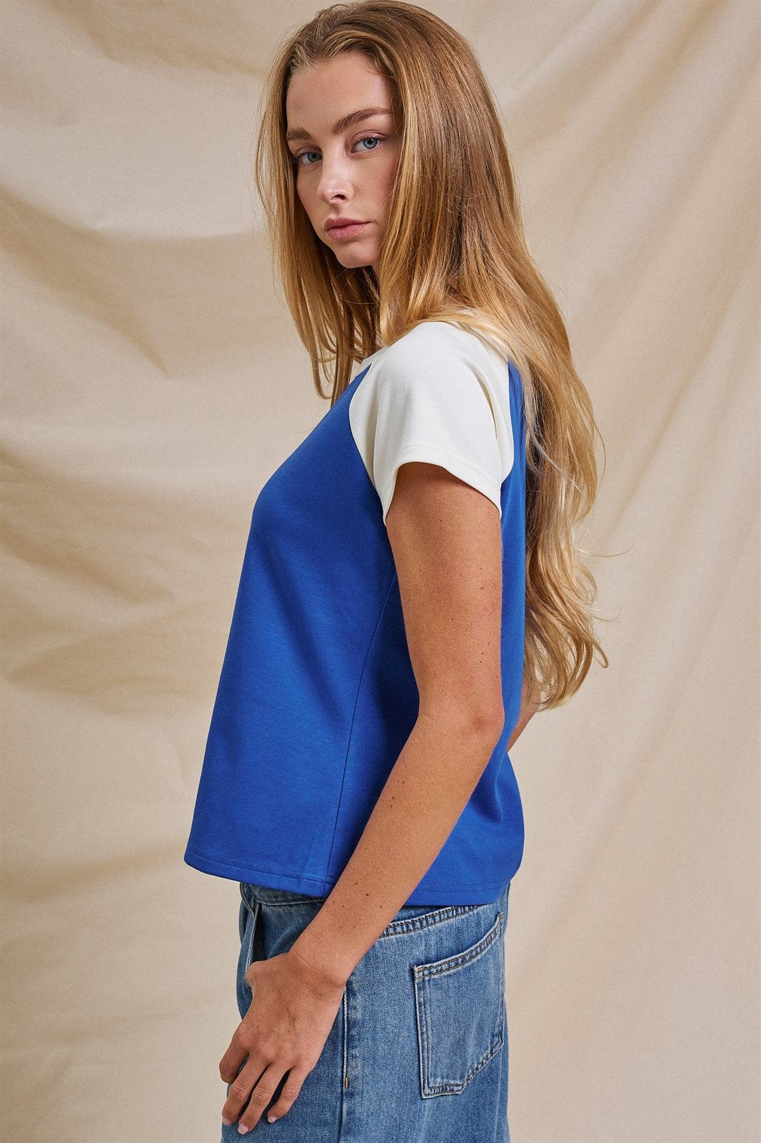 Varsity Number Raglan Crop Tee in Blue White - Women's Fashion | Urban Daizy