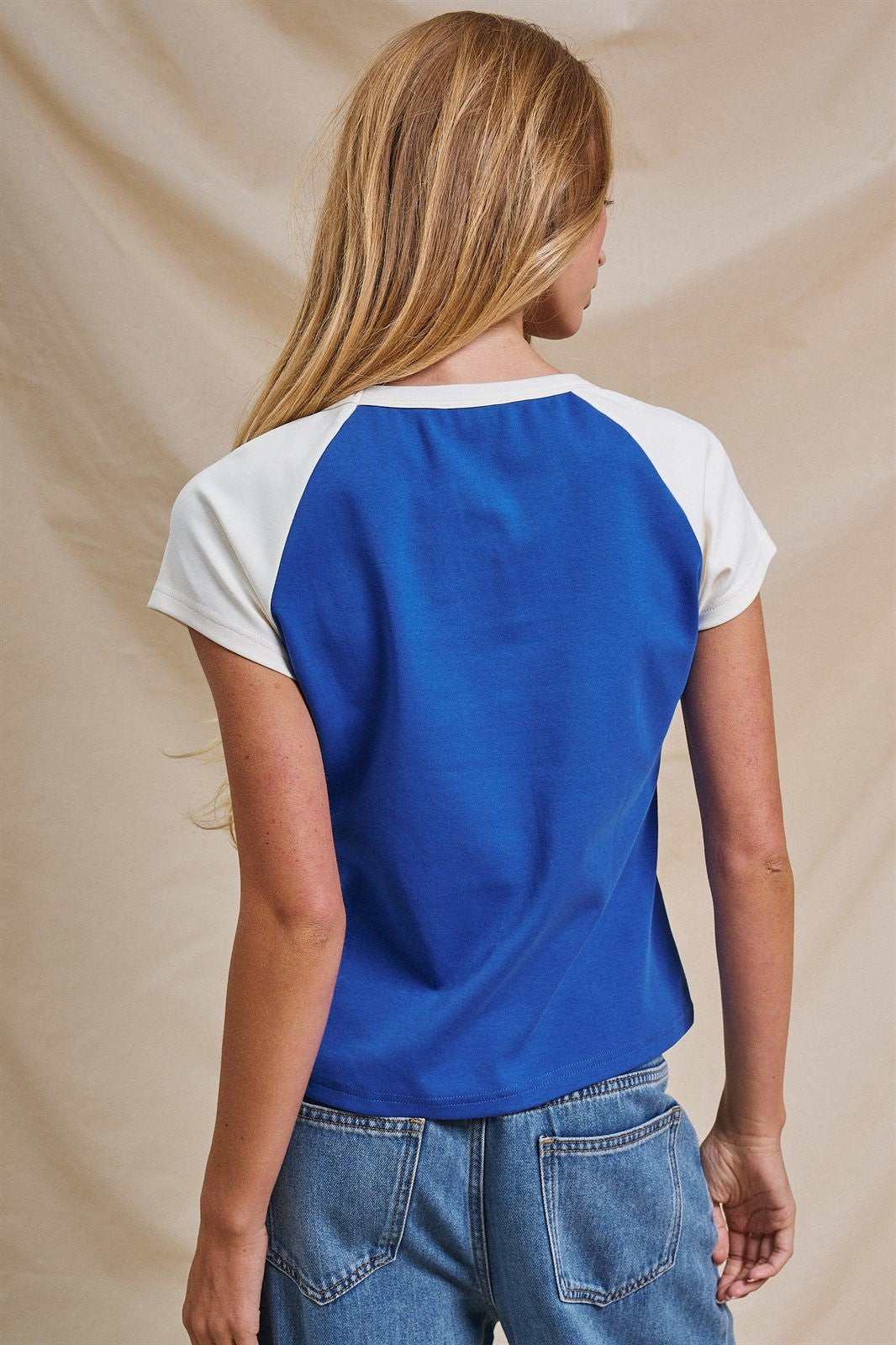 Varsity Number Raglan Crop Tee in Blue White - Women's Fashion | Urban Daizy