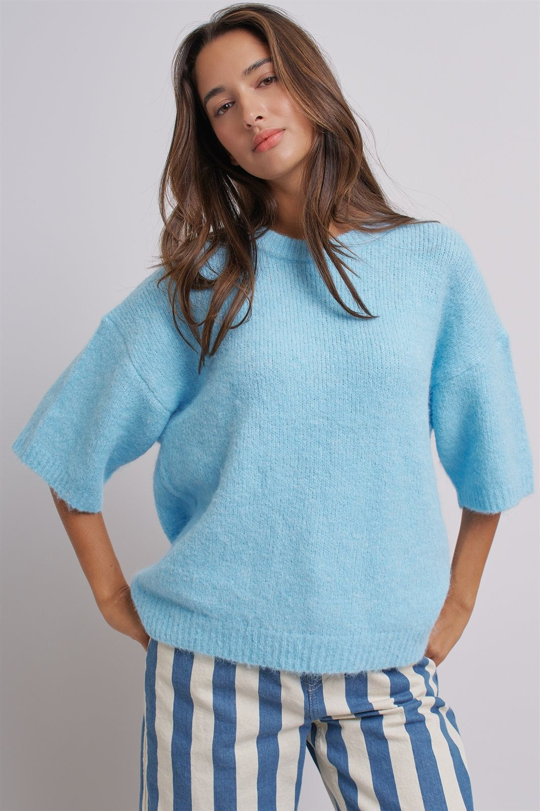 Iconic City Graphic Back Knit Sweater in Blue - Women's SWEATERS | Urban Daizy