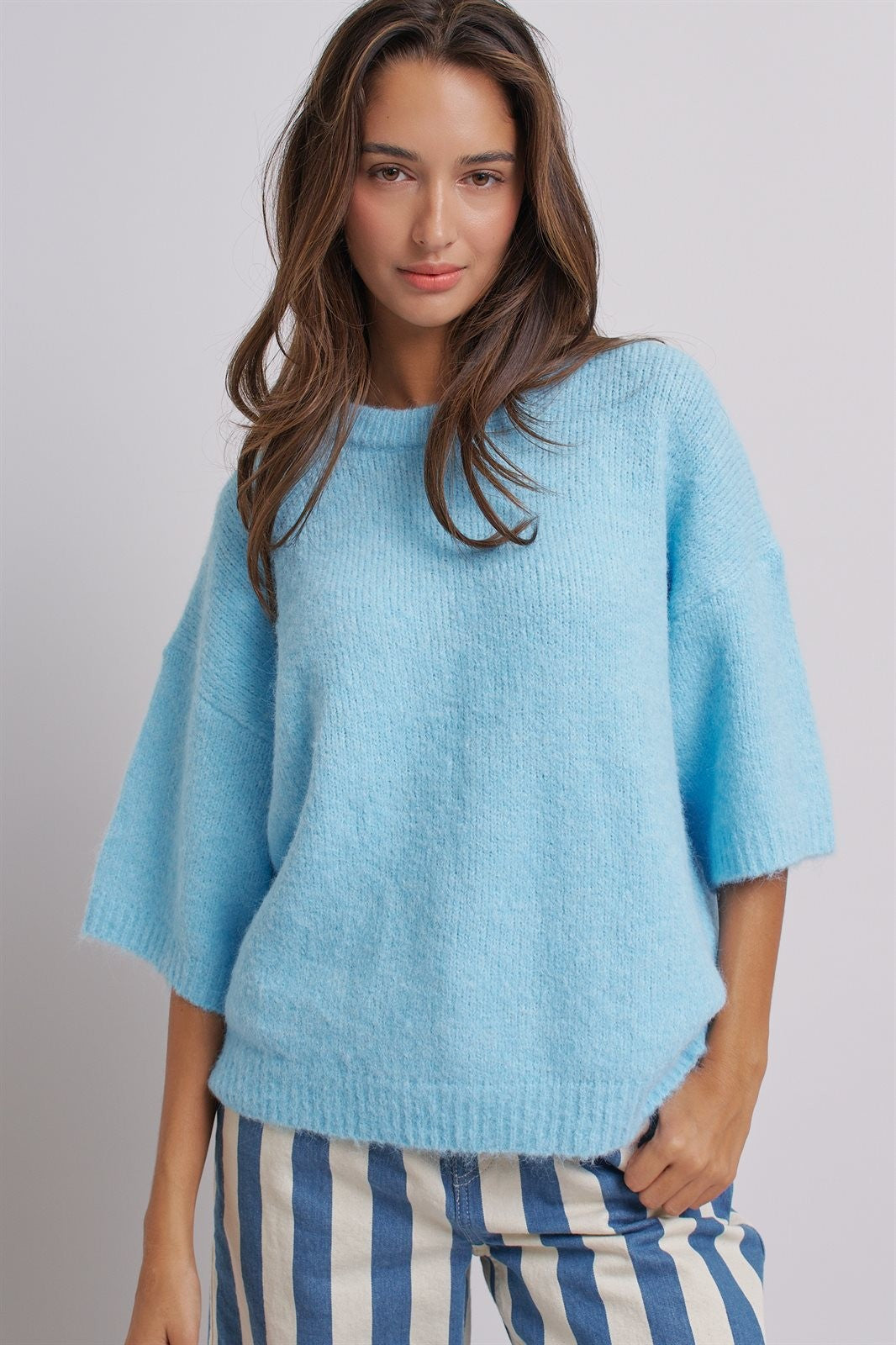 Iconic City Graphic Back Knit Sweater in Blue - Women's SWEATERS | Urban Daizy