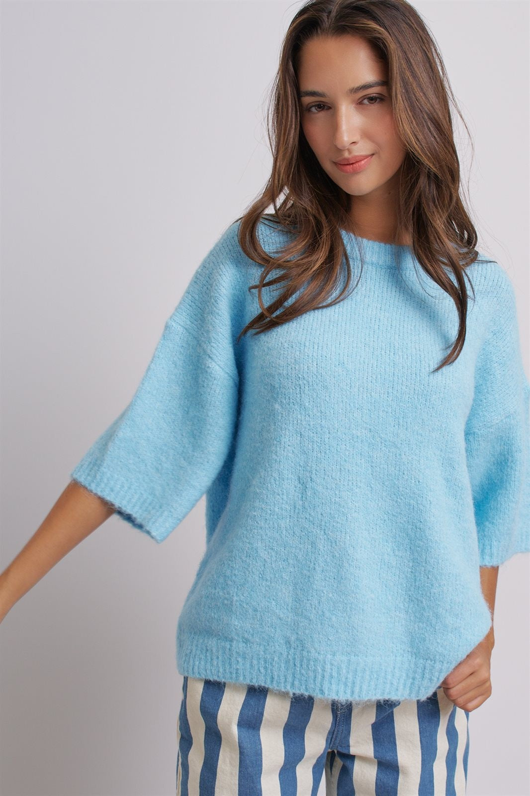 Iconic City Graphic Back Knit Sweater in Blue - Women's SWEATERS | Urban Daizy