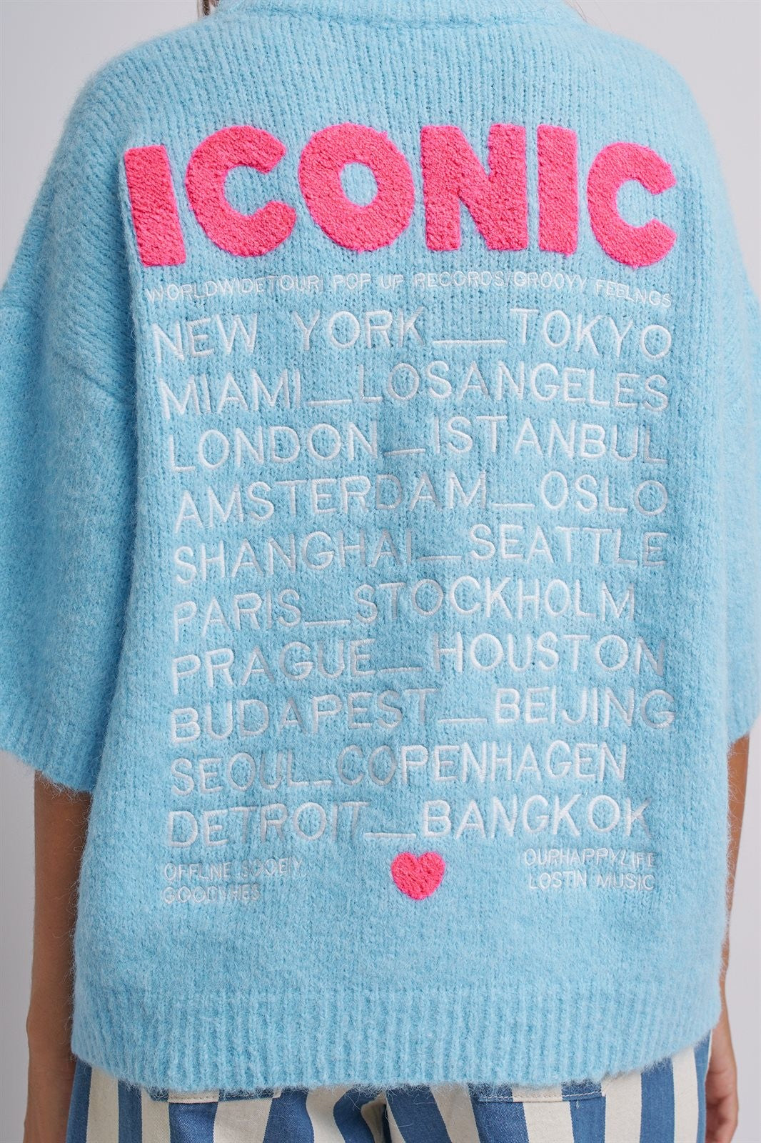 Iconic City Graphic Back Knit Sweater in Blue - Women's SWEATERS | Urban Daizy