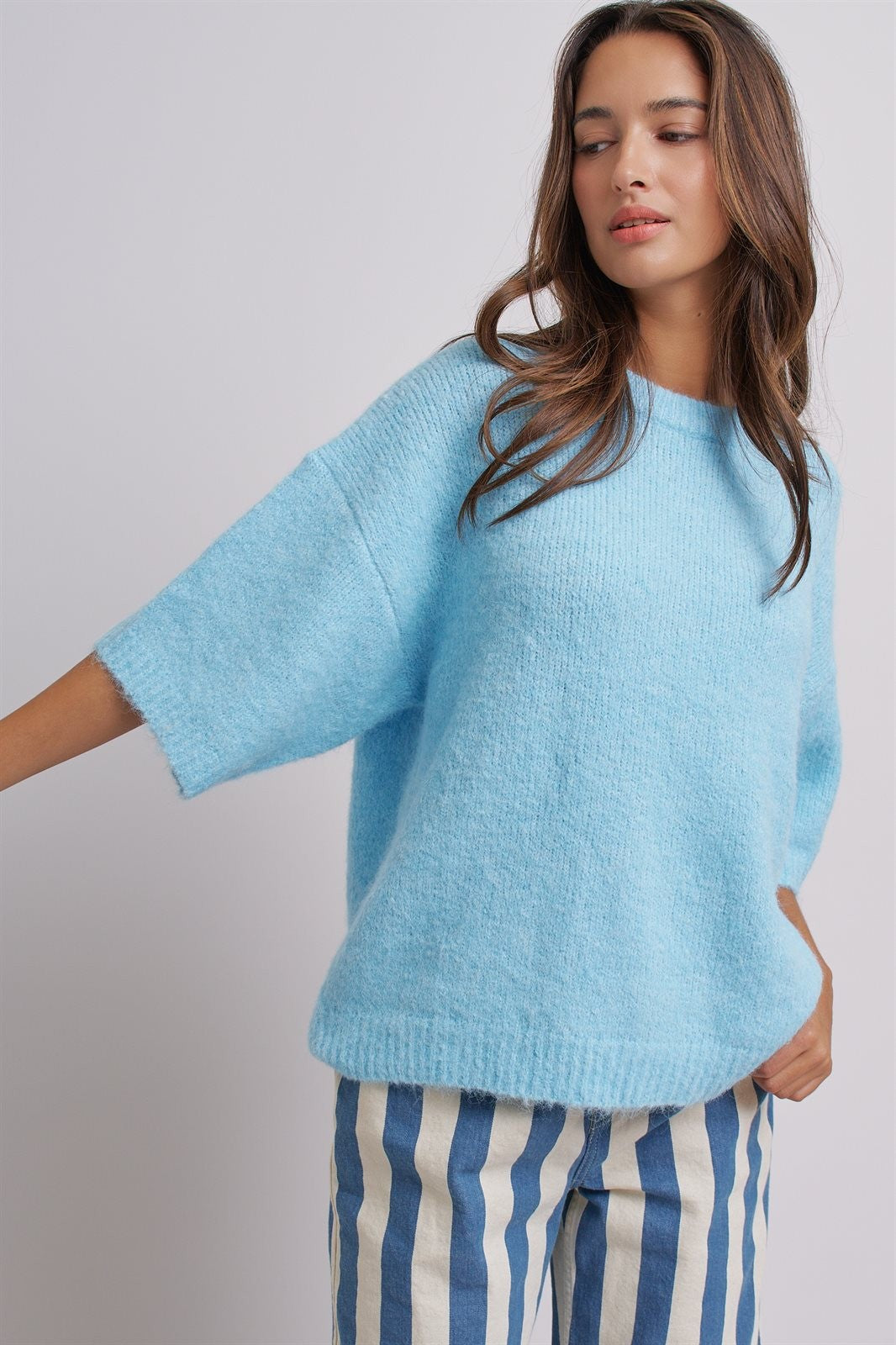 Iconic City Graphic Back Knit Sweater in Blue - Women's SWEATERS | Urban Daizy