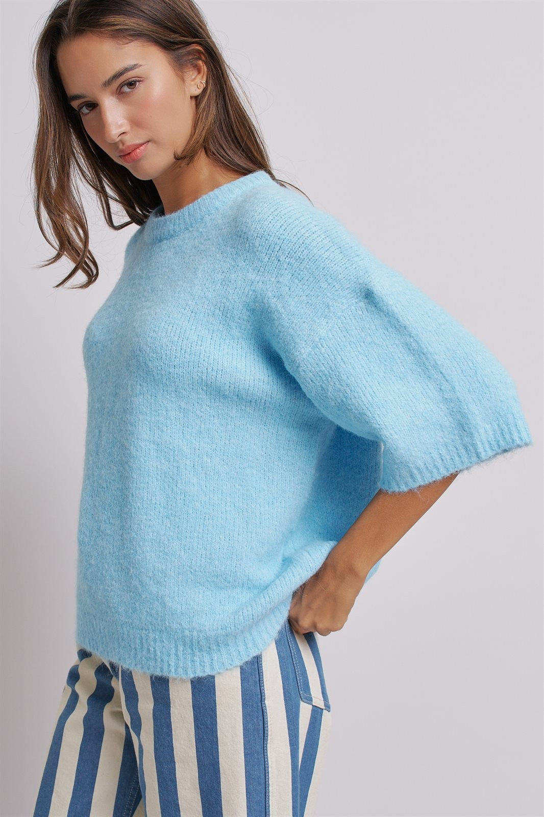 Iconic City Graphic Back Knit Sweater in Blue - Women's SWEATERS | Urban Daizy