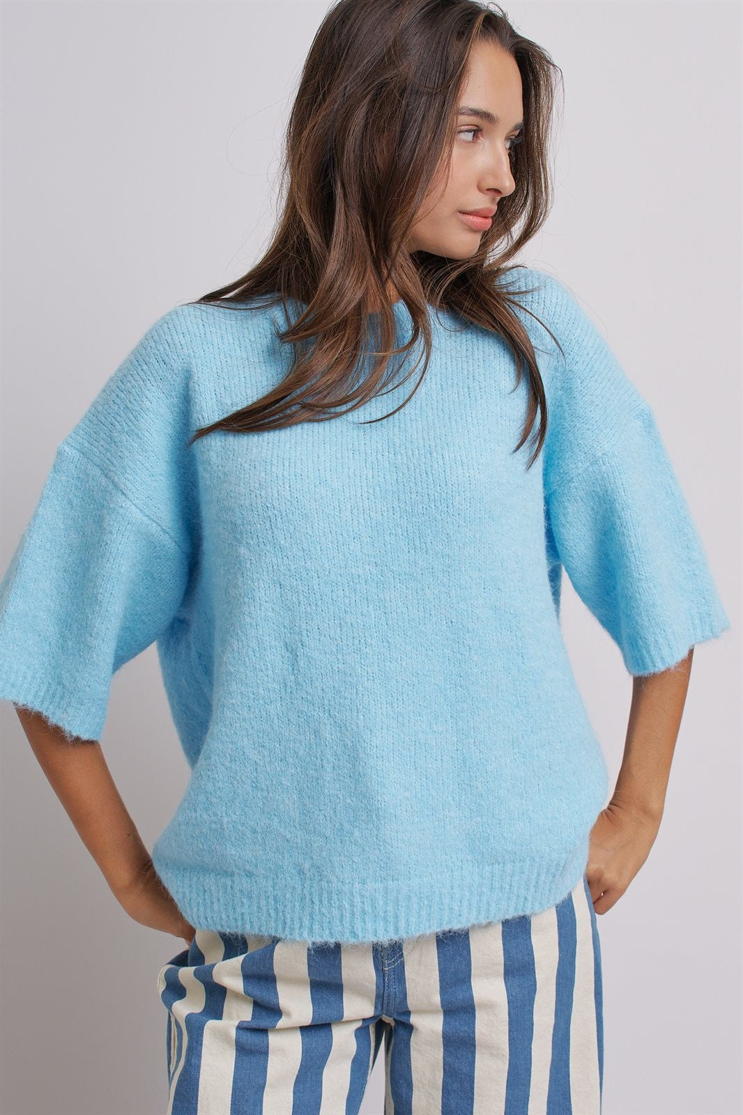 Iconic City Graphic Back Knit Sweater in Blue - Women's SWEATERS | Urban Daizy