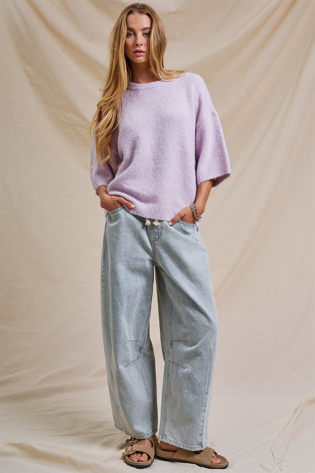 Iconic City Graphic Back Knit Sweater in Light Purple - Women's SWEATERS | Urban Daizy