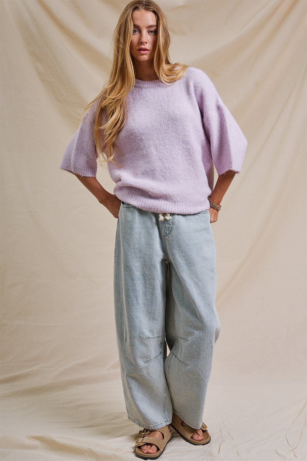 Iconic City Graphic Back Knit Sweater in Light Purple - Women's SWEATERS | Urban Daizy
