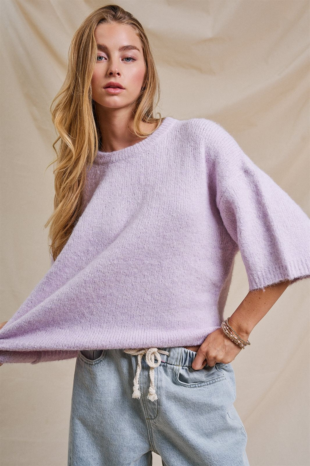 Iconic City Graphic Back Knit Sweater in Light Purple - Women's SWEATERS | Urban Daizy