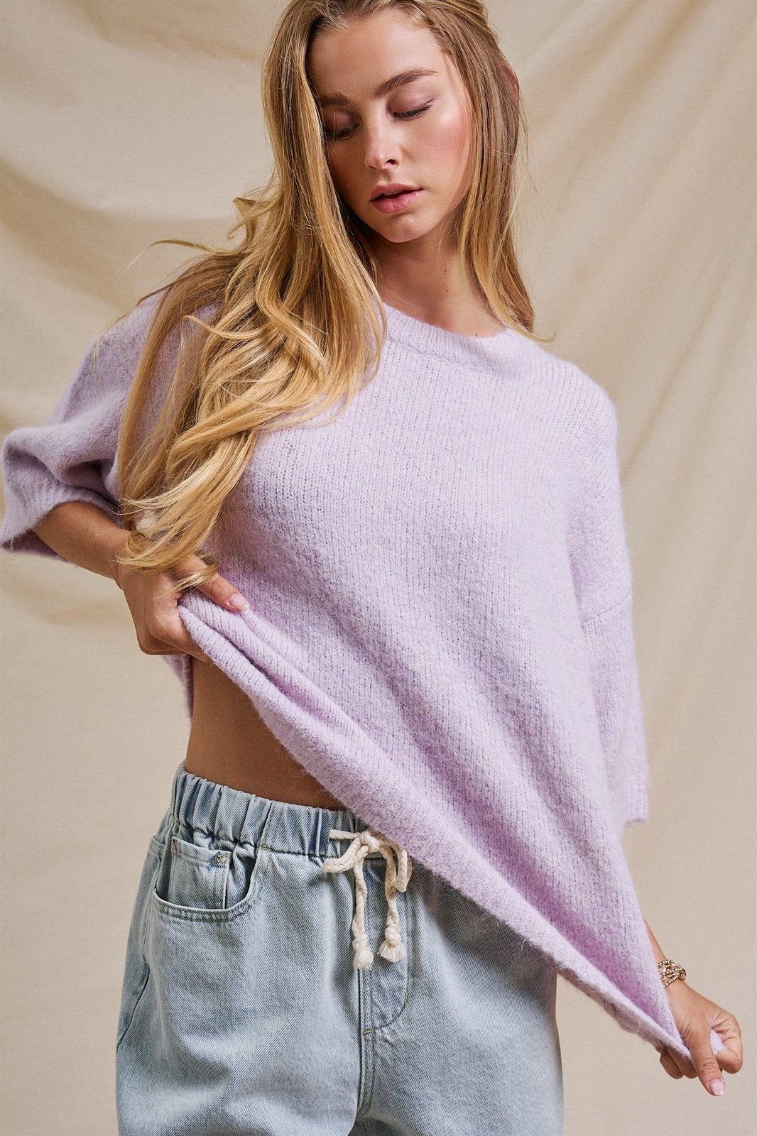 Iconic City Graphic Back Knit Sweater in Light Purple - Women's SWEATERS | Urban Daizy