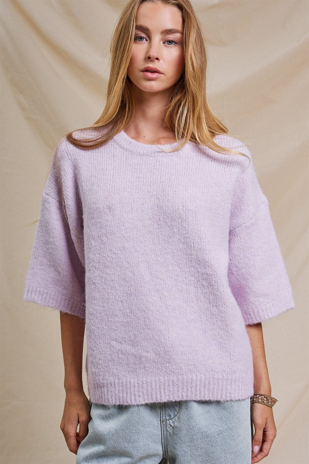 Iconic City Graphic Back Knit Sweater in Light Purple - Women's SWEATERS | Urban Daizy