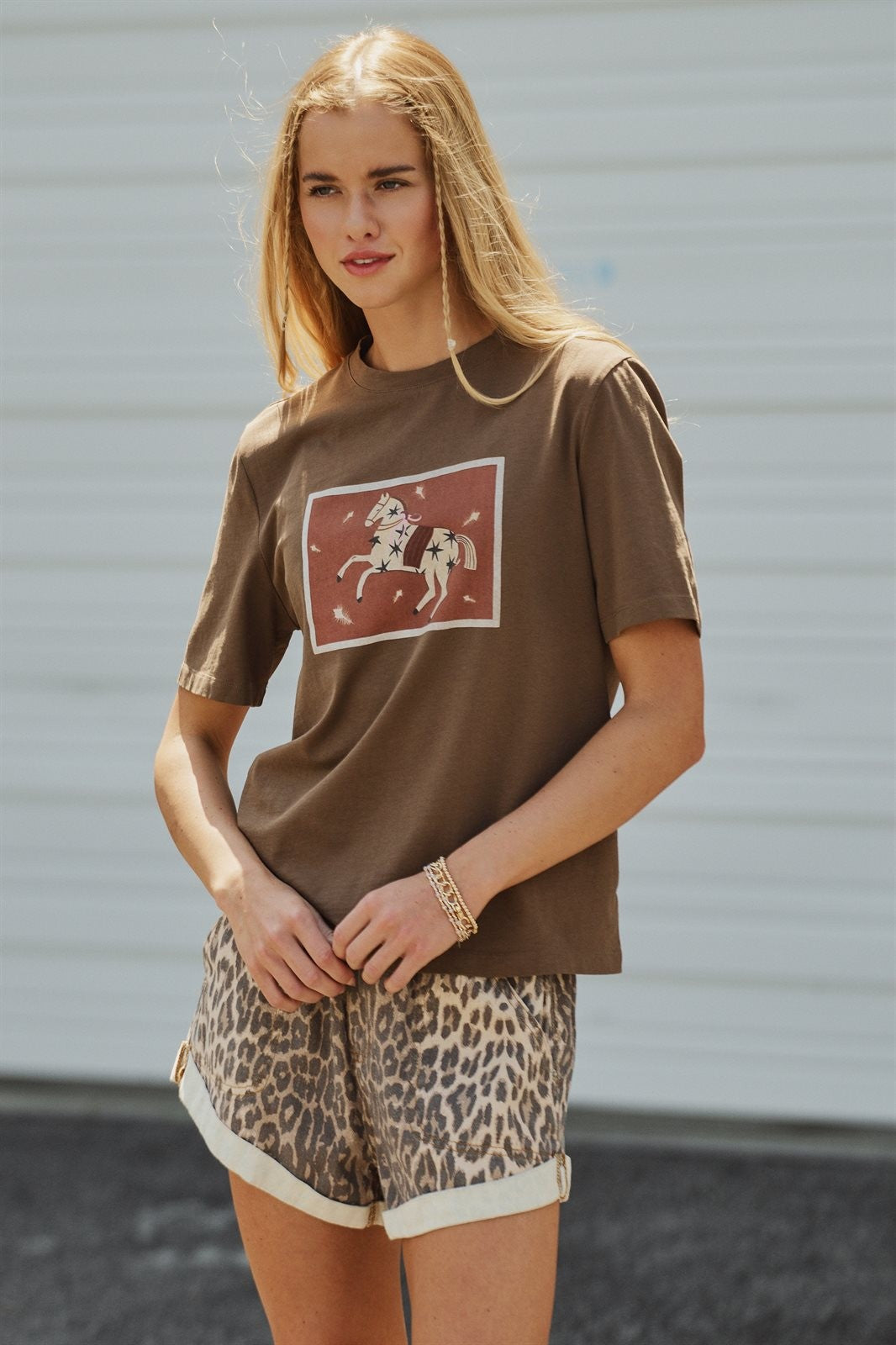 Western Horse Graphic Cotton Tee in Brown in Brown - Women's Fashion | Urban Daizy