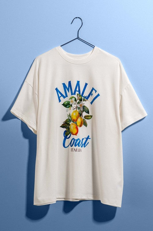 Amalfi Coast Lemon Graphic Oversized Cotton Tee in White - Women's Fashion | Urban Daizy