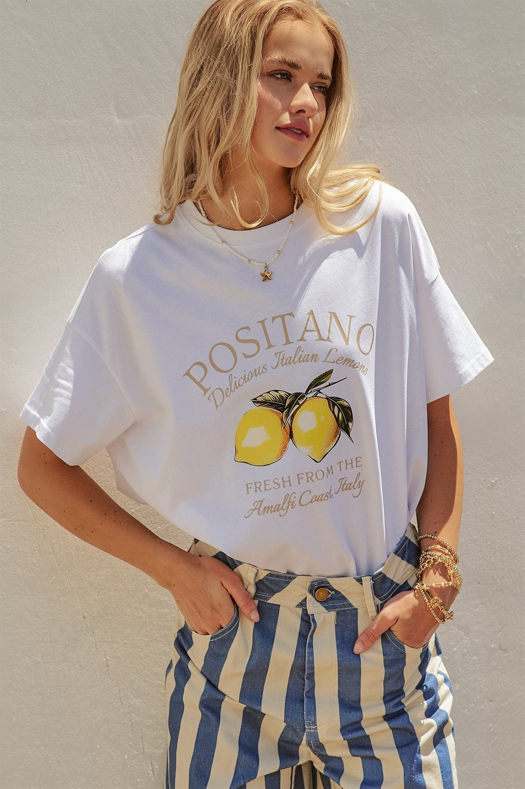Positano Italian Lemons Graphic Cotton Tee in White - Women's Fashion | Urban Daizy