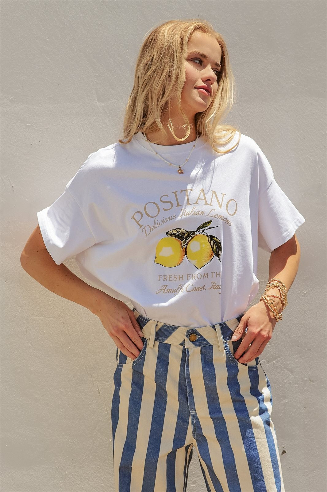 Positano Italian Lemons Graphic Cotton Tee in White - Women's Fashion | Urban Daizy