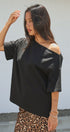 Asymmetrical Off-Shoulder Boxy Cotton Tee in Black - Women's Fashion | Urban Daizy