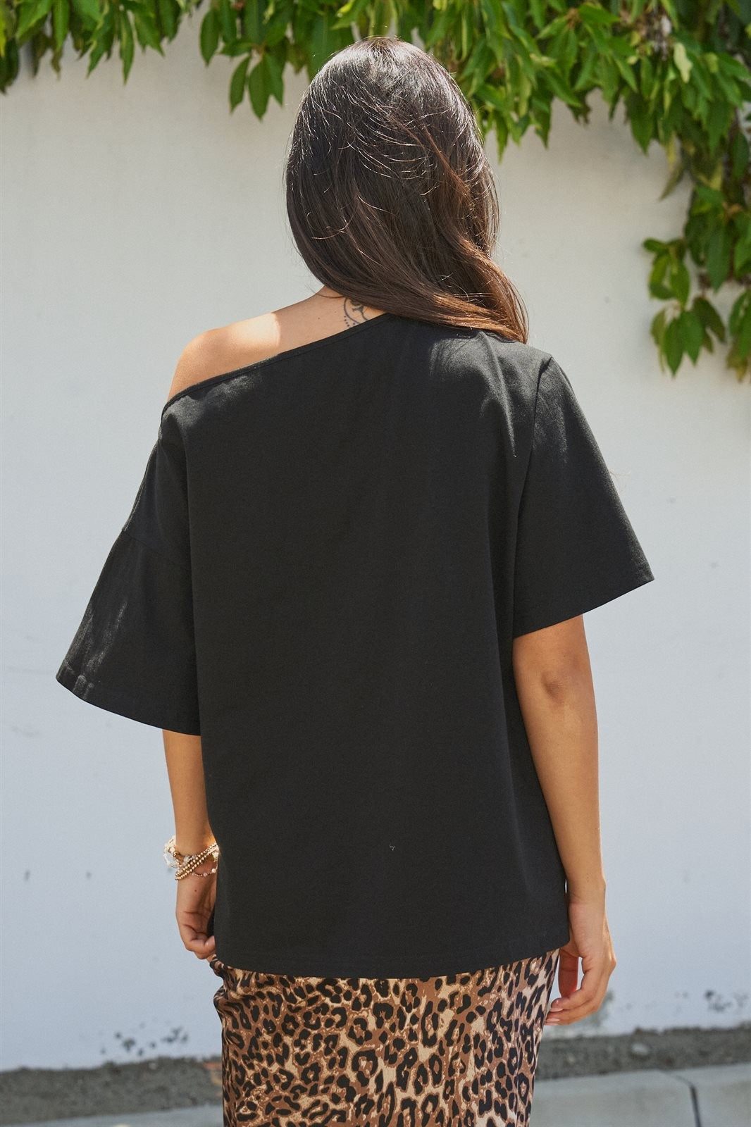 Asymmetrical Off-Shoulder Boxy Cotton Tee in Black - Women's Fashion | Urban Daizy