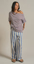 Asymmetrical Off-Shoulder Boxy Cotton Tee in Brown Stripe - Women's Fashion | Urban Daizy