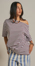 Asymmetrical Off-Shoulder Boxy Cotton Tee in Brown Stripe - Women's Fashion | Urban Daizy